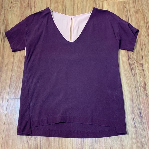Aritzia Babaton Plum Colour Block 100% Silk Blouse - Picture 3 of 9